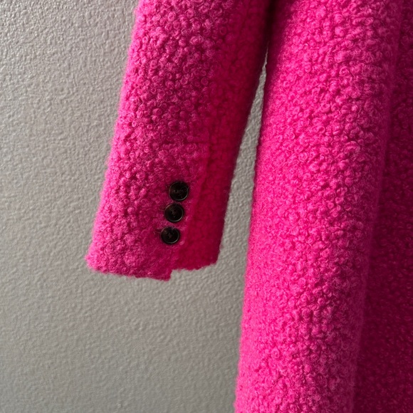 NVLT Boucle Anthropologie Pink Colorblock Teddy Longline Plaid Coat Large - Picture 11 of 14